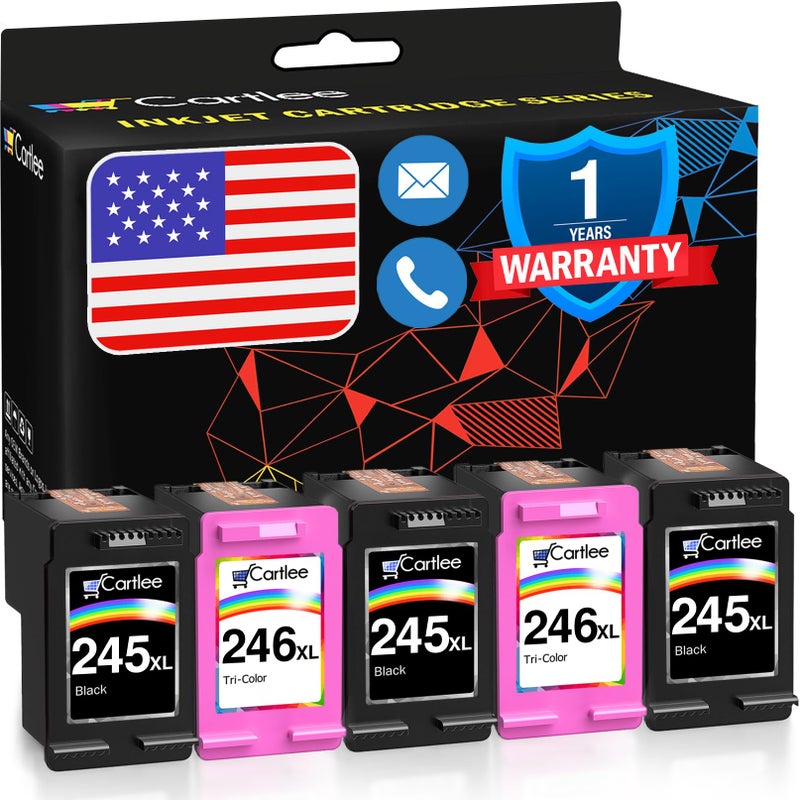 Cartlee Compatible Ink Cartridges Replacement for Canon Ink Cartridges 245 and 246 for Canon PG-245xl CL-246xl iP2820 MG2420 MG2920 MG2922 MG2520 MG2924 MX492 (5 Pack) - Image 1